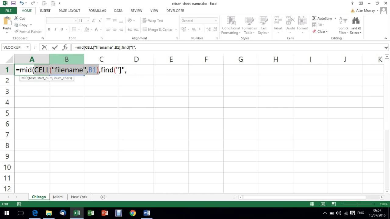 calling names in excel for mac